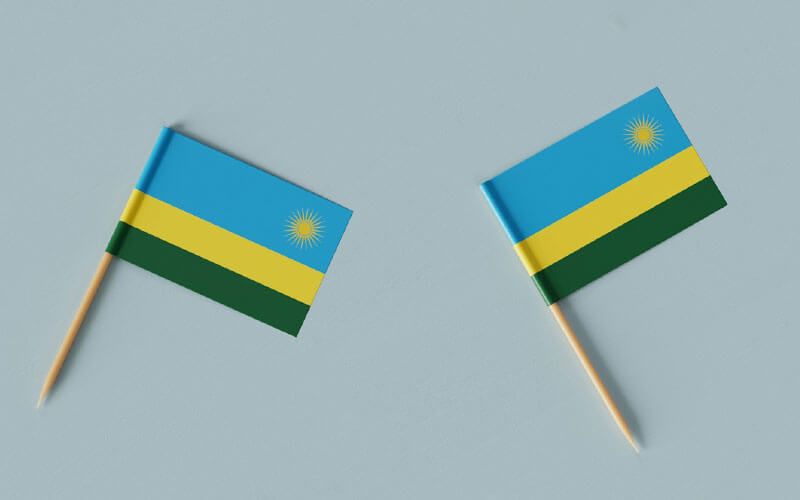Rwanda flag pins with blue, yellow and green stripes