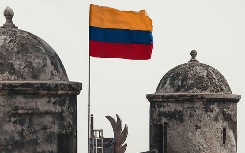 Yellow, blue and red Colombian flag at the fort