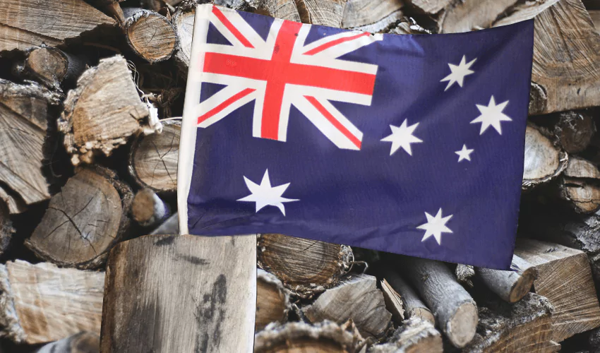 Flag of australia on a wooden log
