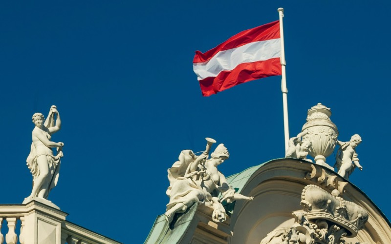 Flag of Austria on a building