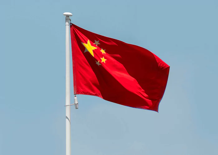 Flag of China flying with the wind