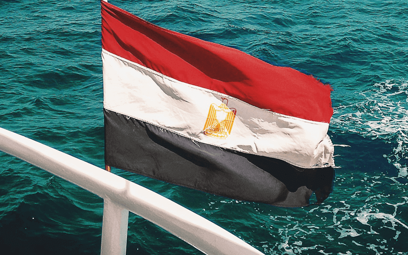 Flag of Egypt on the moving boat