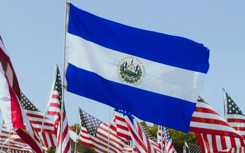 Flag of El Salvador with the American flags