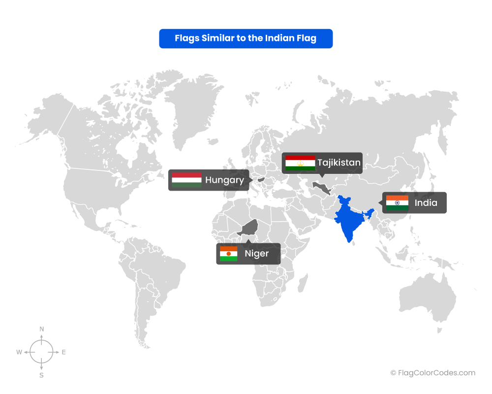 World Map showing - India, Niger, Hungary, Tajikistan and Iran