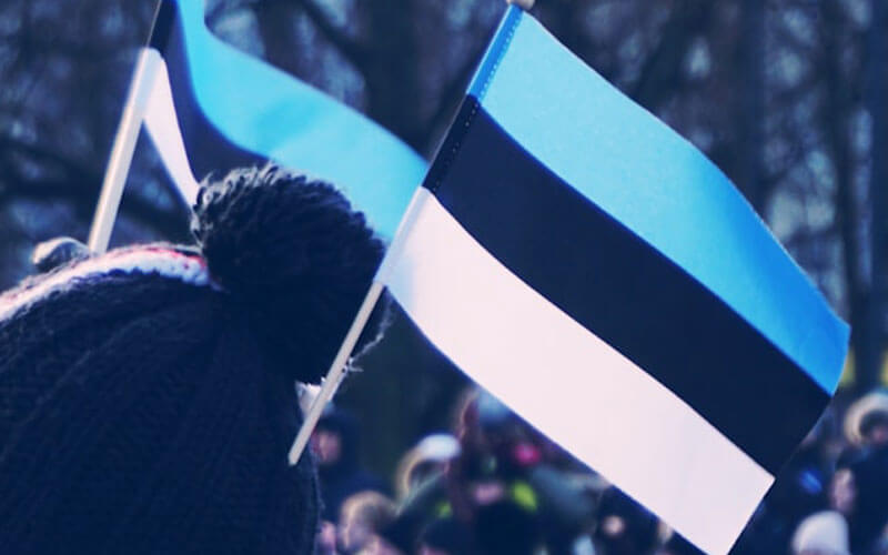 People with the Estonian flags at the event