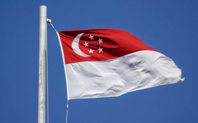 Singapore flag fluttering in the breeze